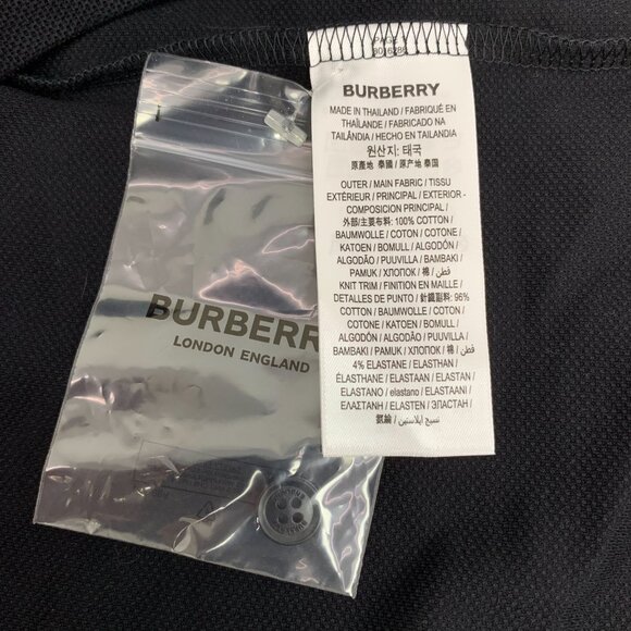 BURBERRY LONDON TB LOGO BLACK COTTON POLO SHIRT SIZE L NEW WITH TAGS - Picture 4 of 8